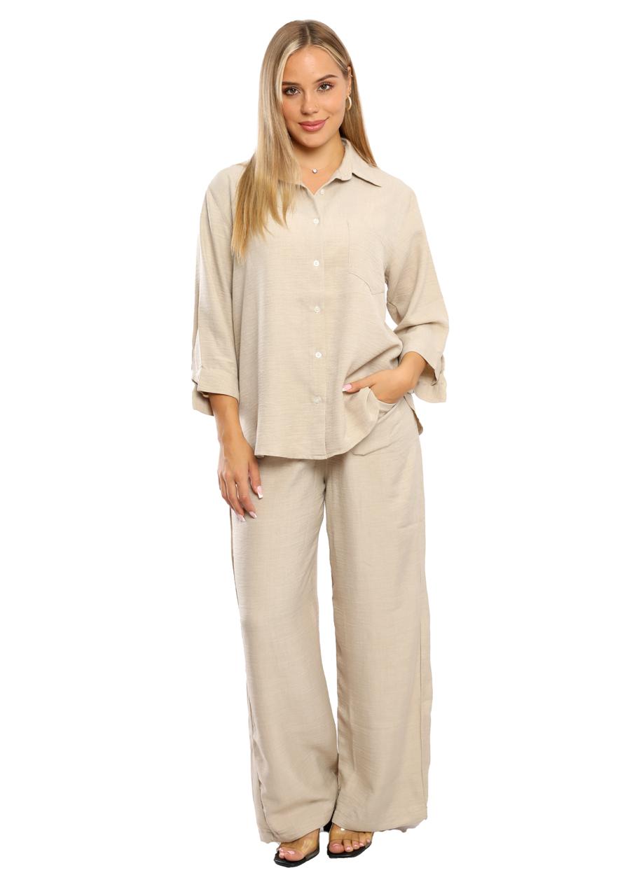 Linen 2-piece Set, Relaxed-Fit Shirt with Wide-Leg