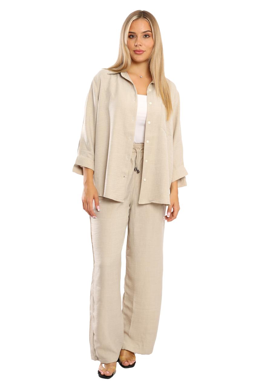 Linen 2-piece Set, Relaxed-Fit Shirt with Wide-Leg