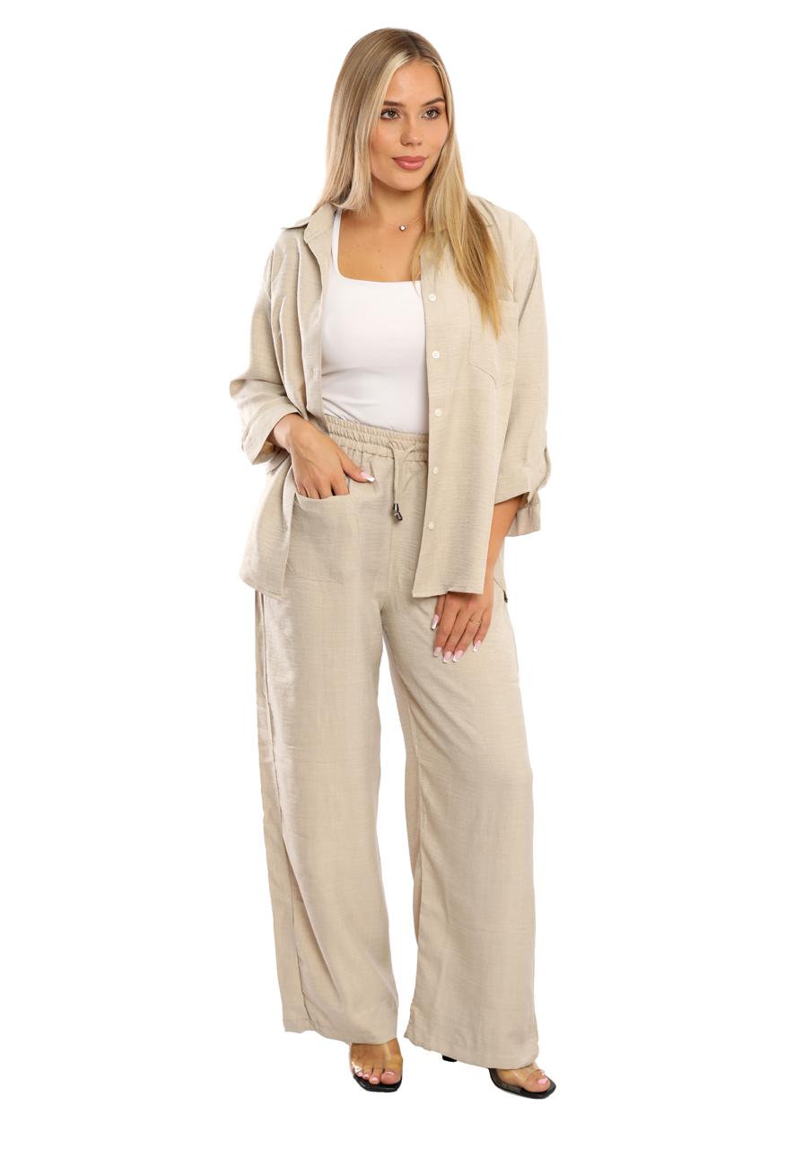Linen 2-piece Set, Relaxed-Fit Shirt with Wide-Leg