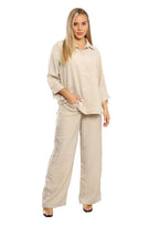 Linen 2-piece Set, Relaxed-Fit Shirt with Wide-Leg