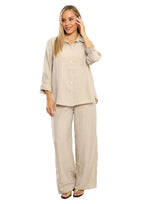 Linen 2-piece Set, Relaxed-Fit Shirt with Wide-Leg